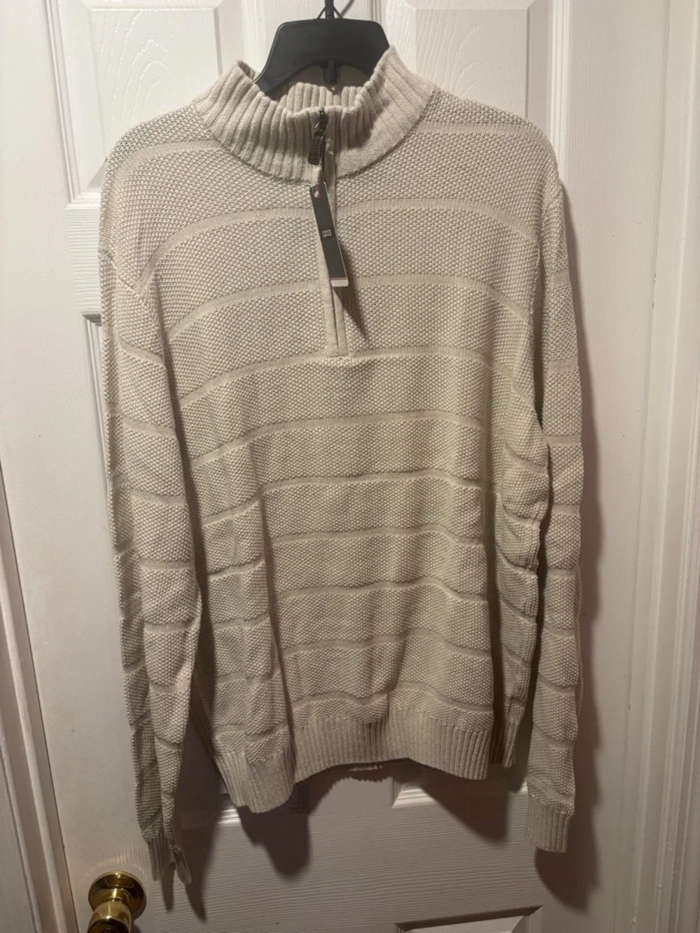 Men's Half-Zip Textured Knit Sweater - Cream (C1) - Picture 1 of 4